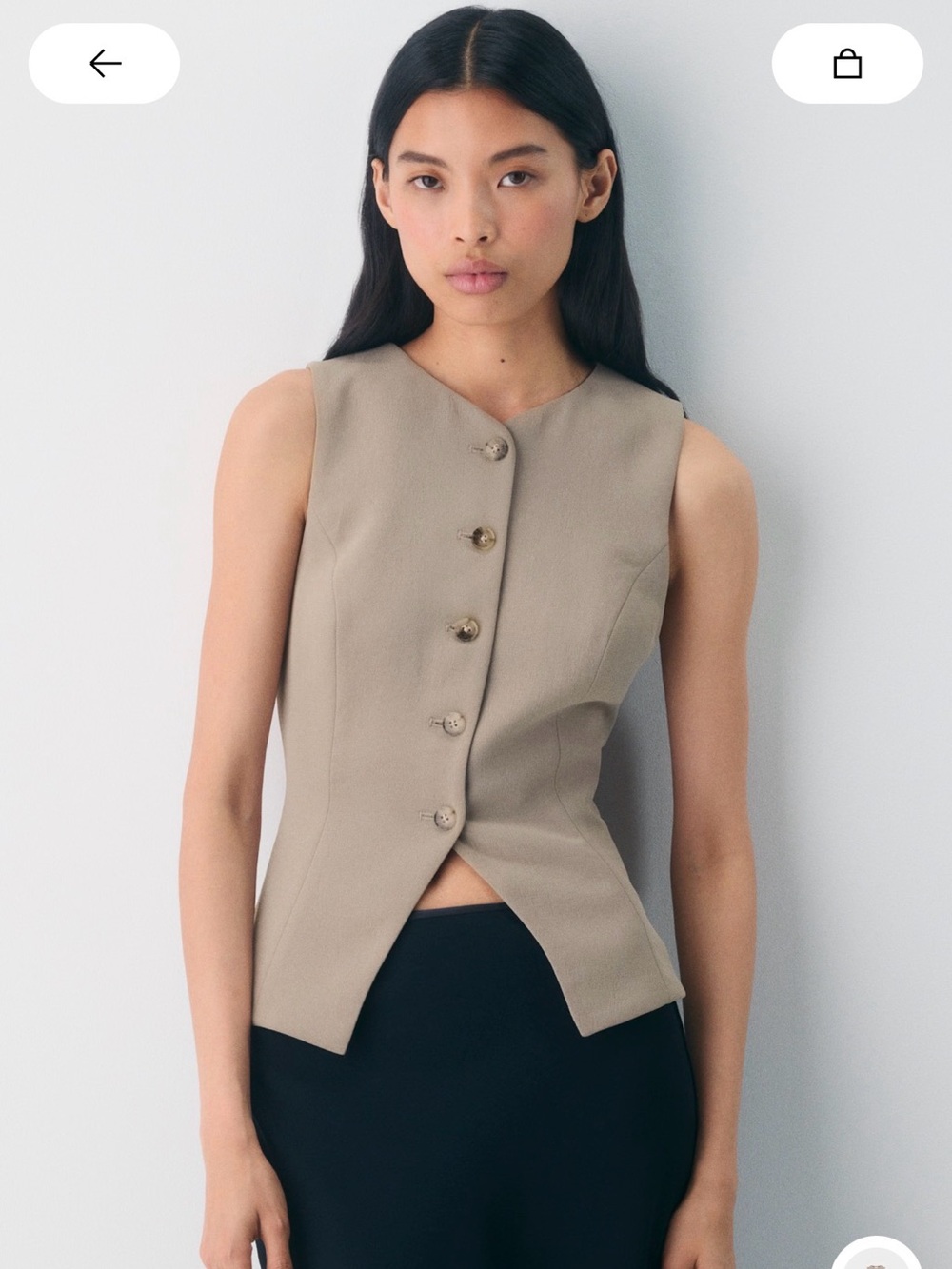 Aritzia Sleeveless Button-Front Vest Top in Taupe